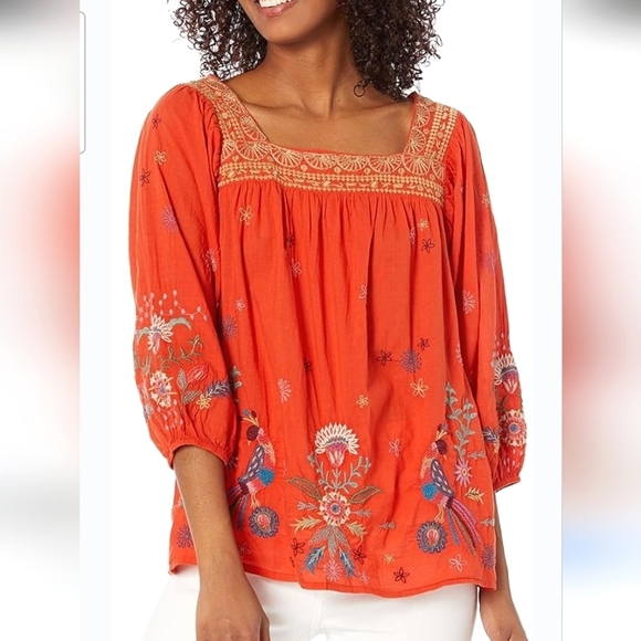 Johnny Was Tops - JOHNNY WAS Lucy Artisan Embroidered Blouse In Red Multi. Size XS